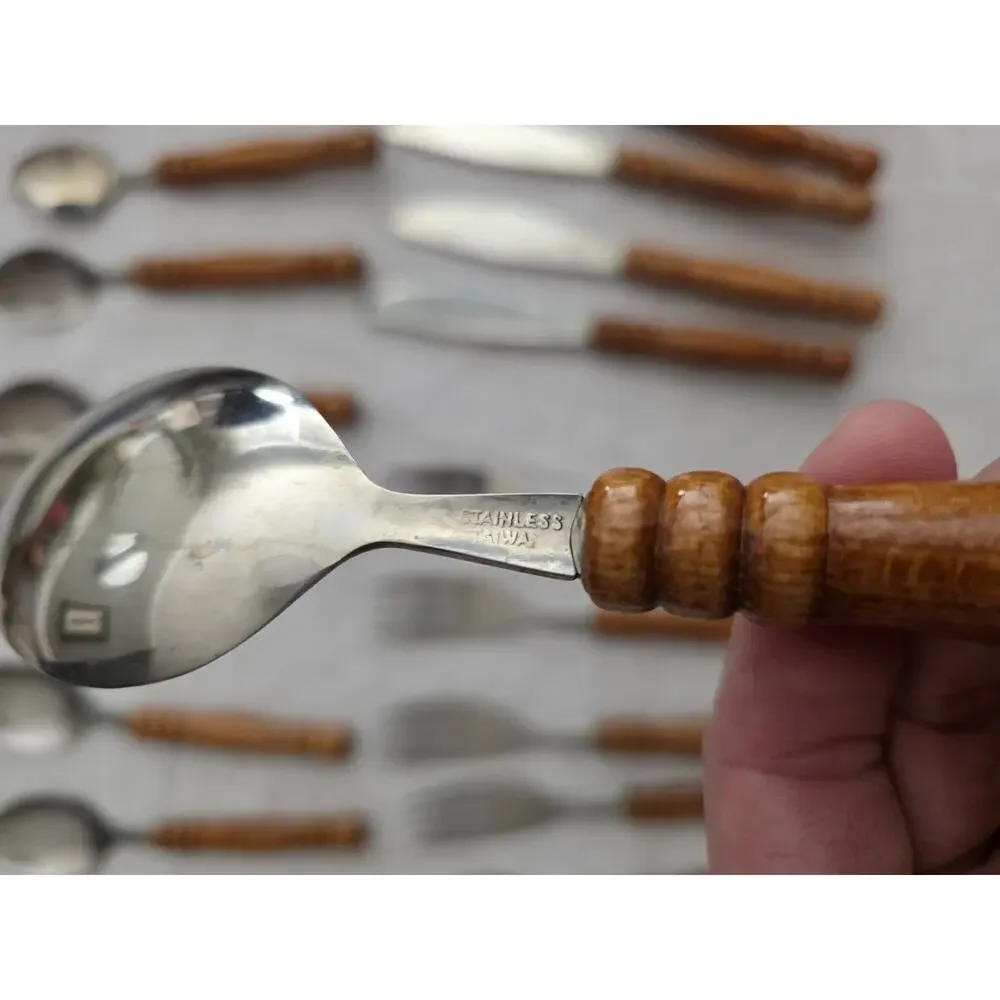 Stainless Steel Flatware Set Wood Handle 24 pcs Service for 6 made in Taiwan